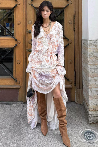 Cashew Flower Vintage Lace Dress Set-Up