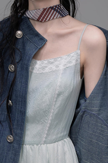 Misty Moon Blue Plaid Denim Jacket