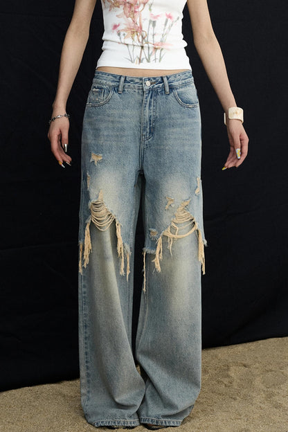 Washed Blue Wide-Leg Jeans
