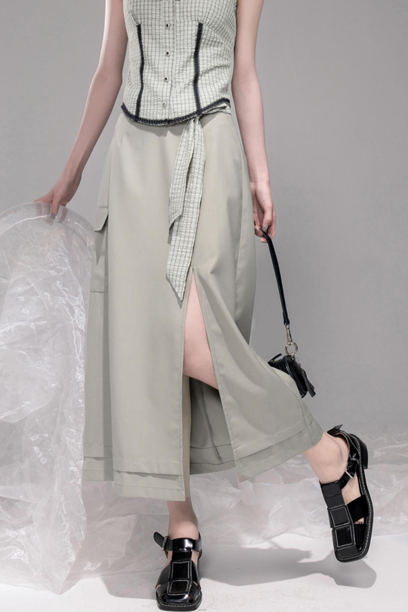 City Light Grey Slit Skirt