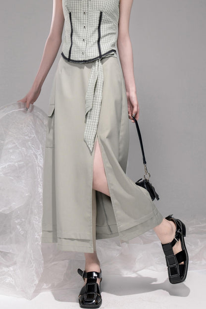 City Light Grey Slit Skirt