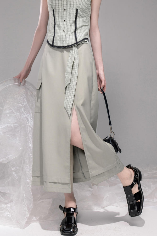 City Light Grey Slit Skirt
