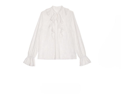 White Cloud Gauze Ruffled Shirt Set-Up