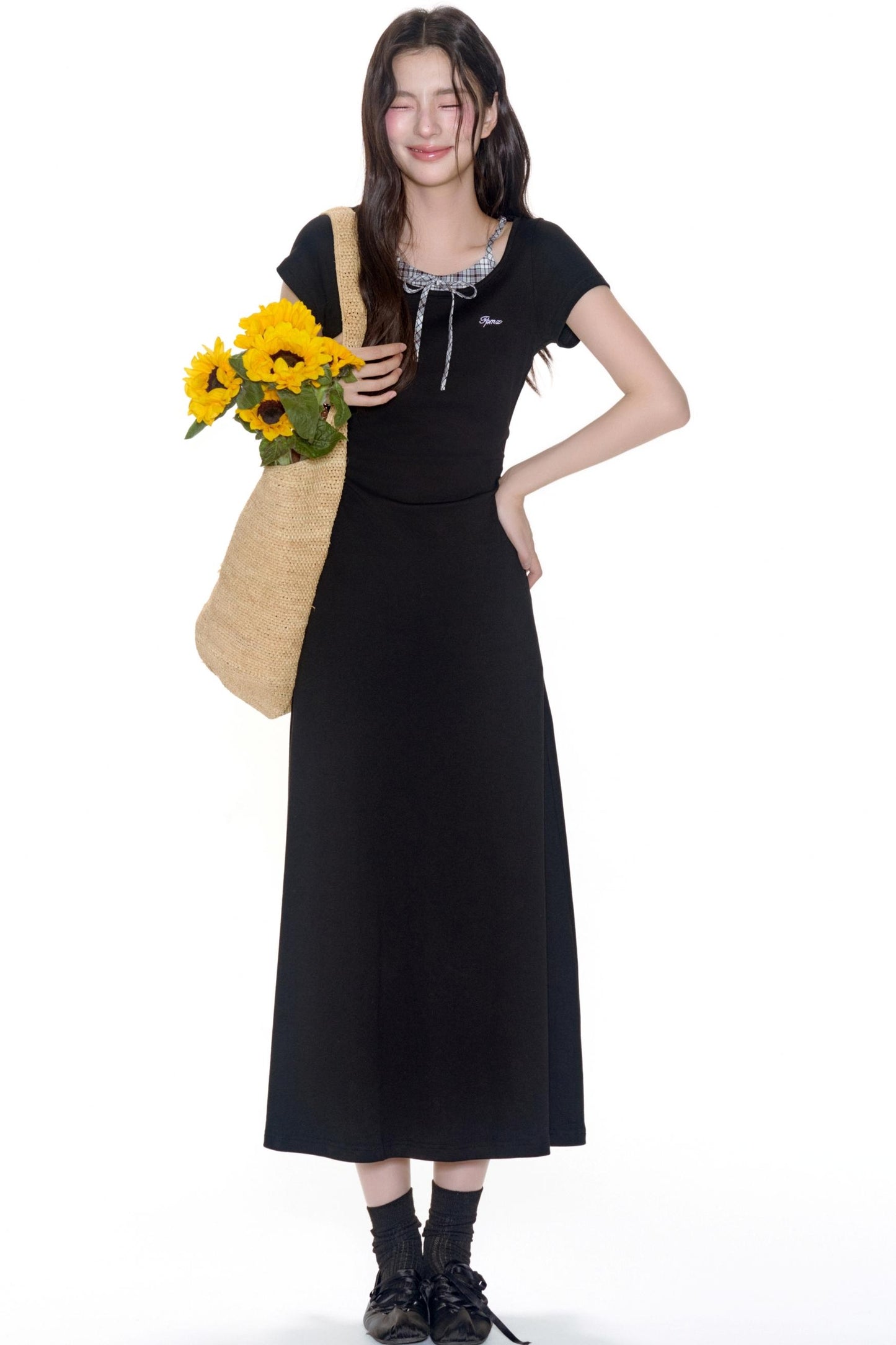 Schmal geschnittenes, einfarbiges, langes Kleid