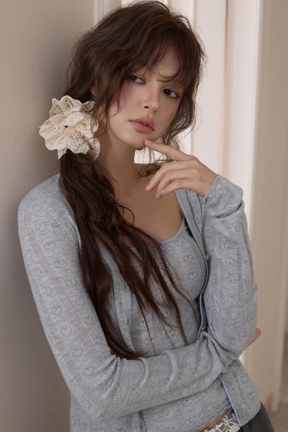 Slim Camisole Knitted Cardigan Two-Piece Set-Up