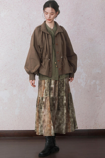 Autumn Green Stand Up Collar Chinese Shirt