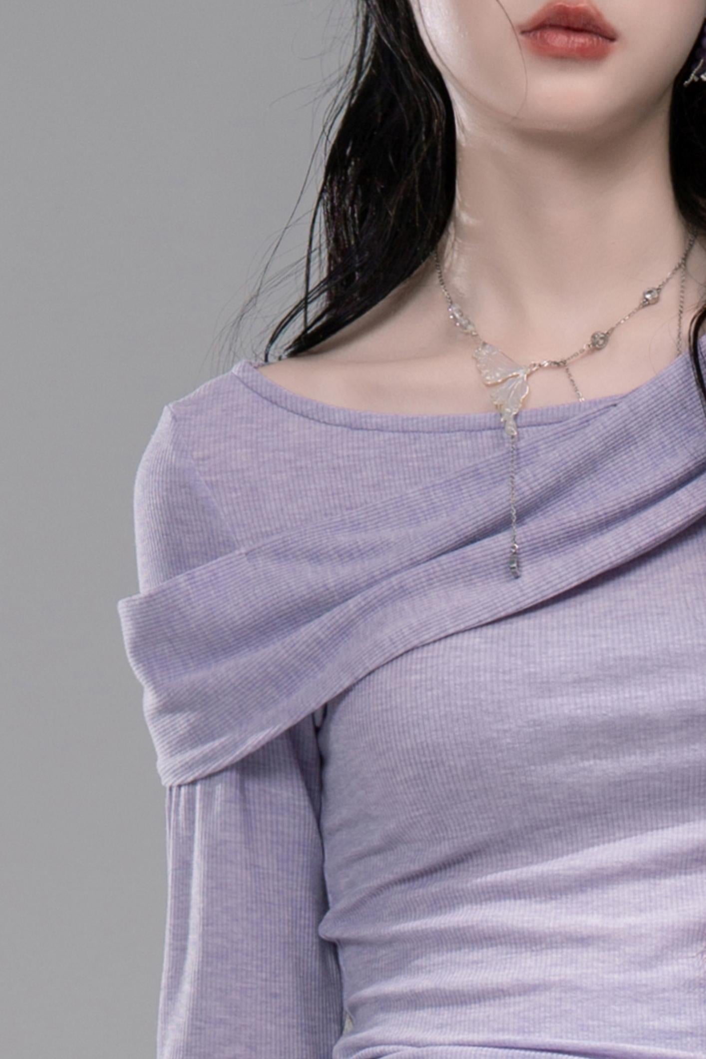 Diagonal Silhouette Long Sleeve Knit Top