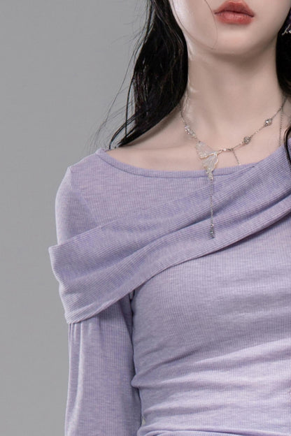 Diagonal Silhouette Long Sleeve Knit Top