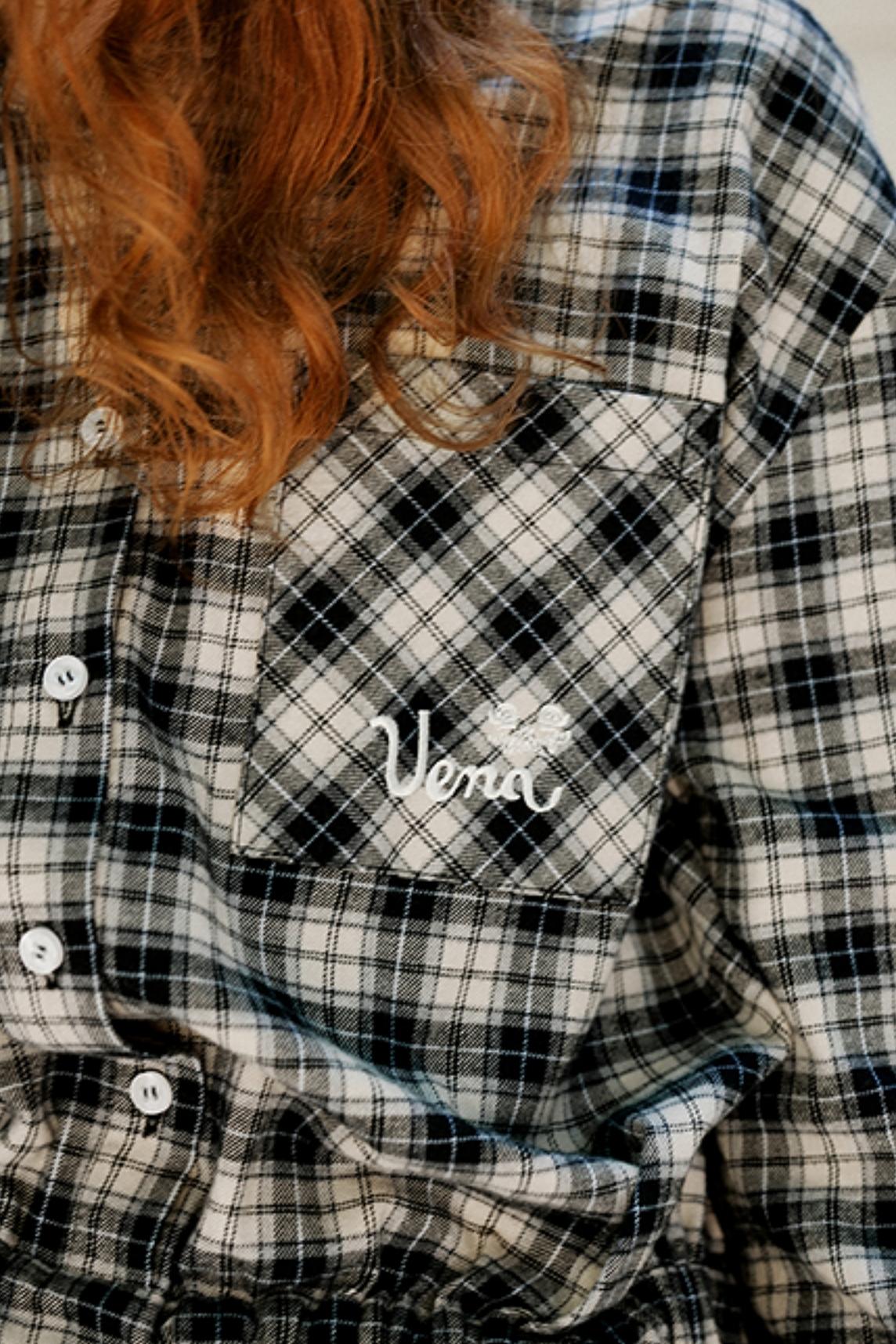 Check Embroidered Sleeve Shirt Dress