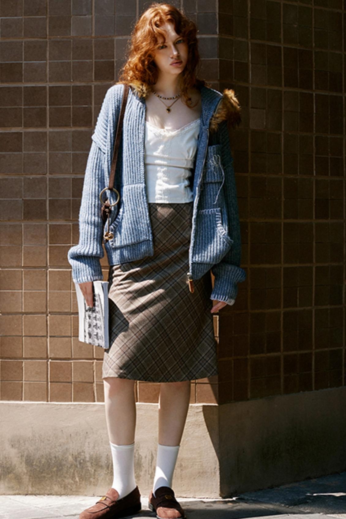 Vintage Check A-Line Woolen Skirt
