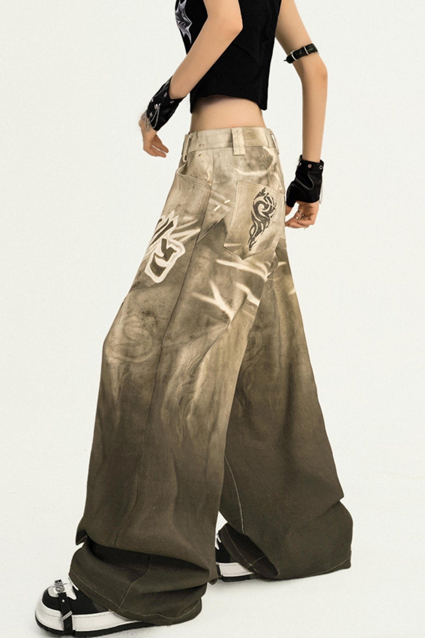 Vintage Street Print Wide-Leg Jeans