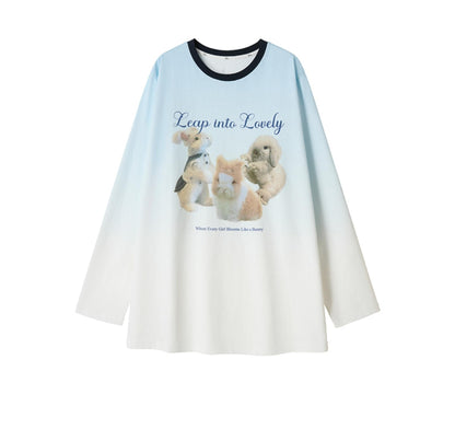 Rabbit Print Gradient Long Sleeve T-Shirt