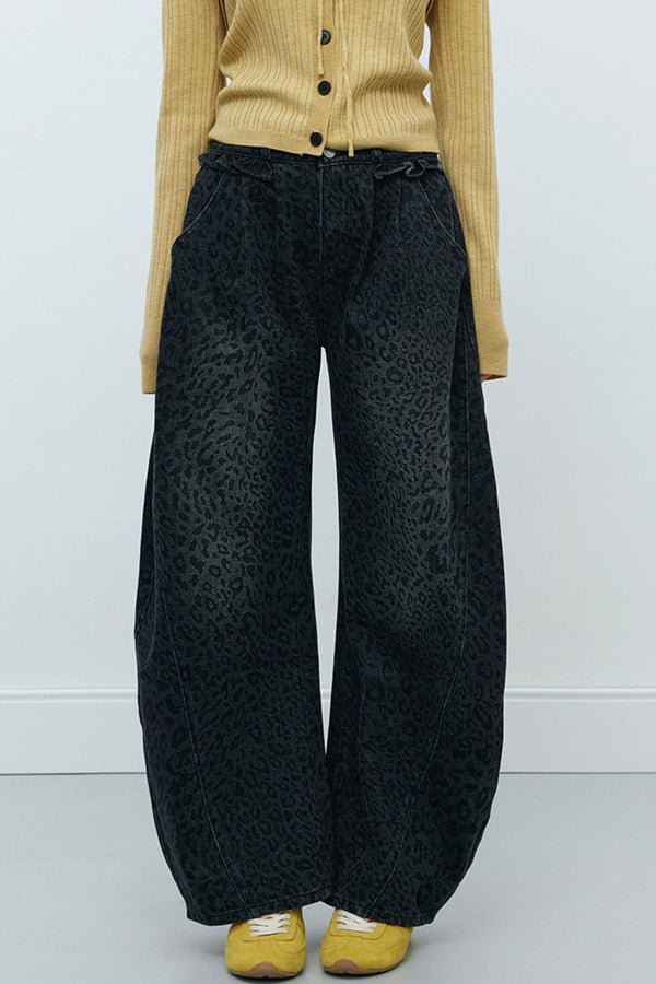 Gray Leopard Wide-Leg Jeans