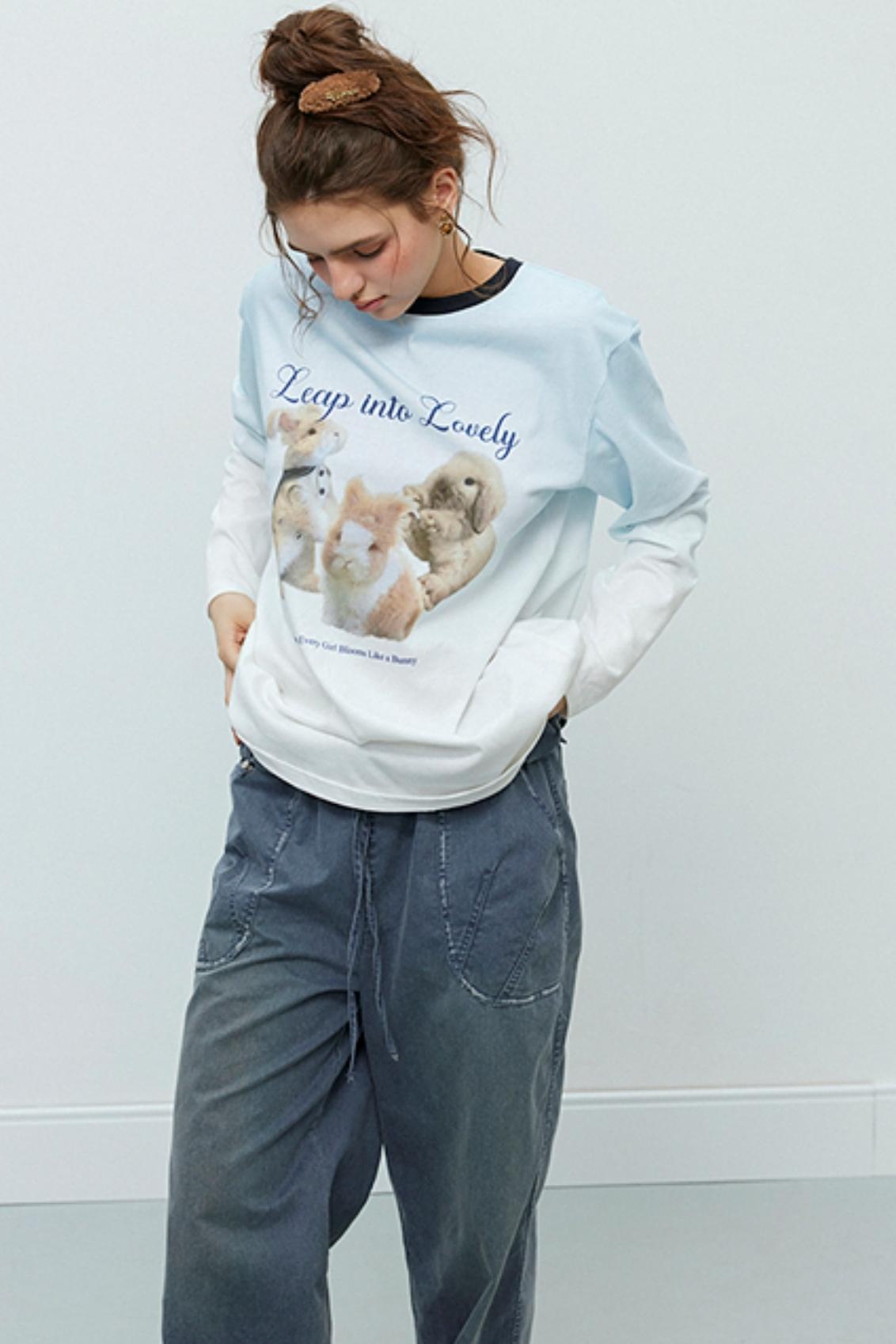 Rabbit Print Gradient Long Sleeve T-Shirt