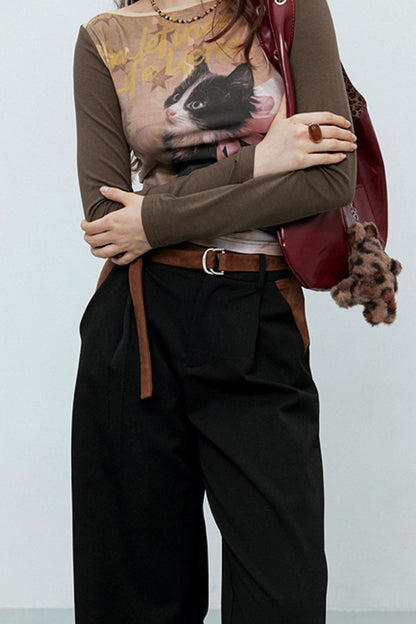 Black Vintage Straight Suit Pants