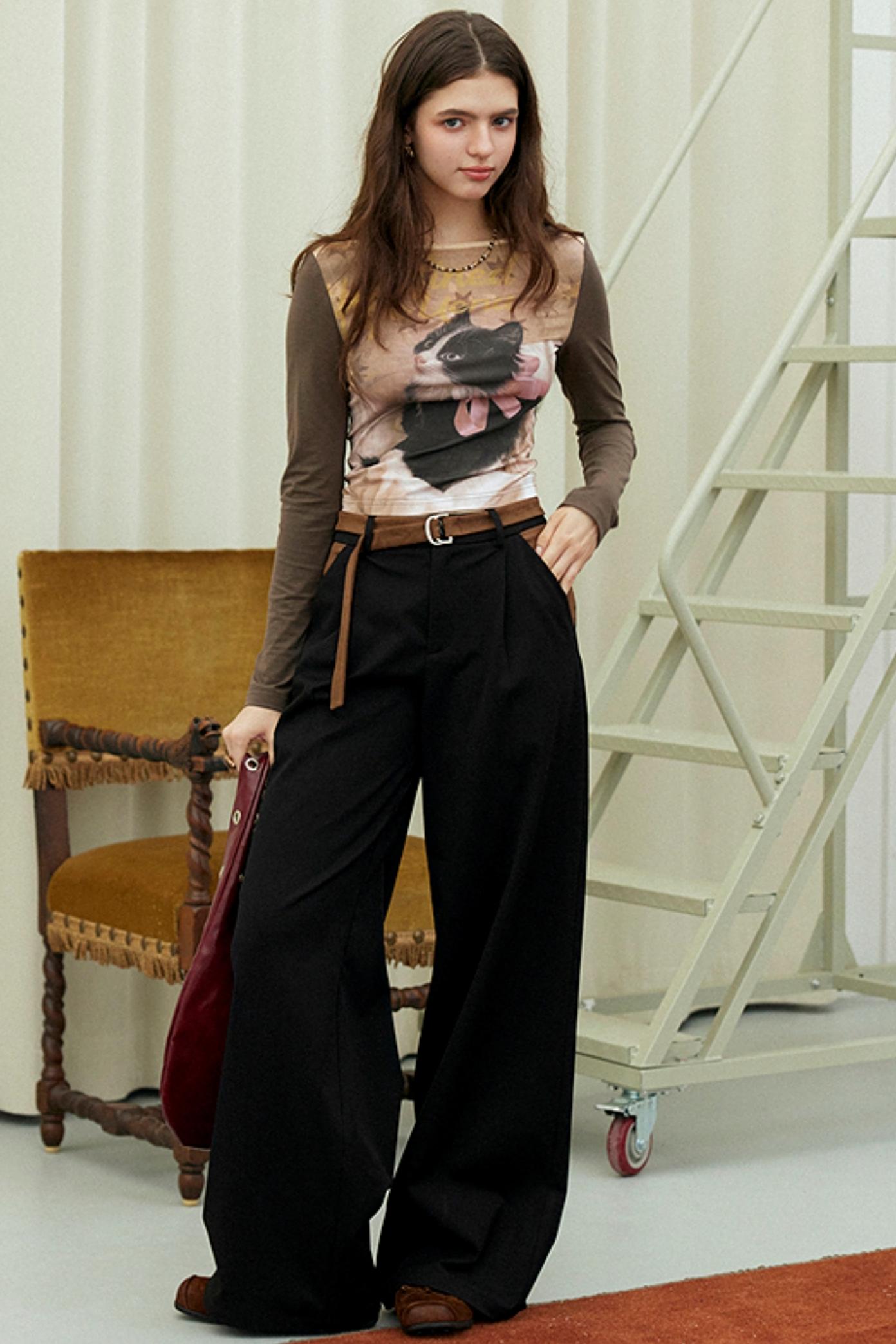 Black Vintage Straight Suit Pants