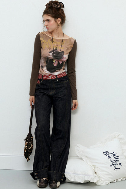 Embroidery Casual Loose Straight Jeans