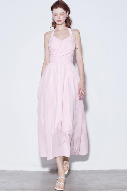 French Cotton Striped Tie Neck Dress