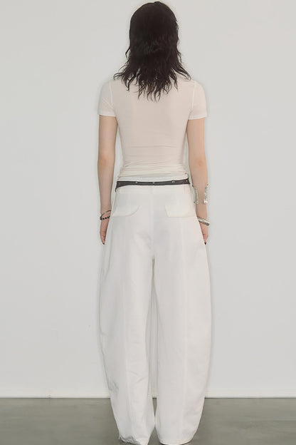 Irregularly Pleated Wool Stacked Top