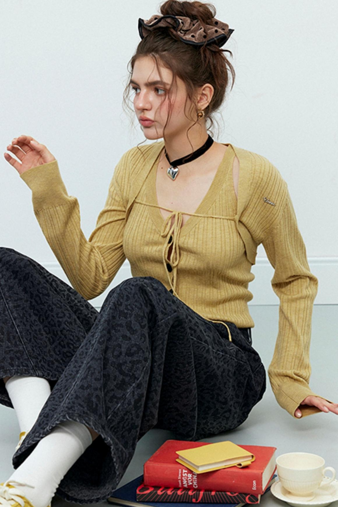 Gray Leopard Wide-Leg Jeans