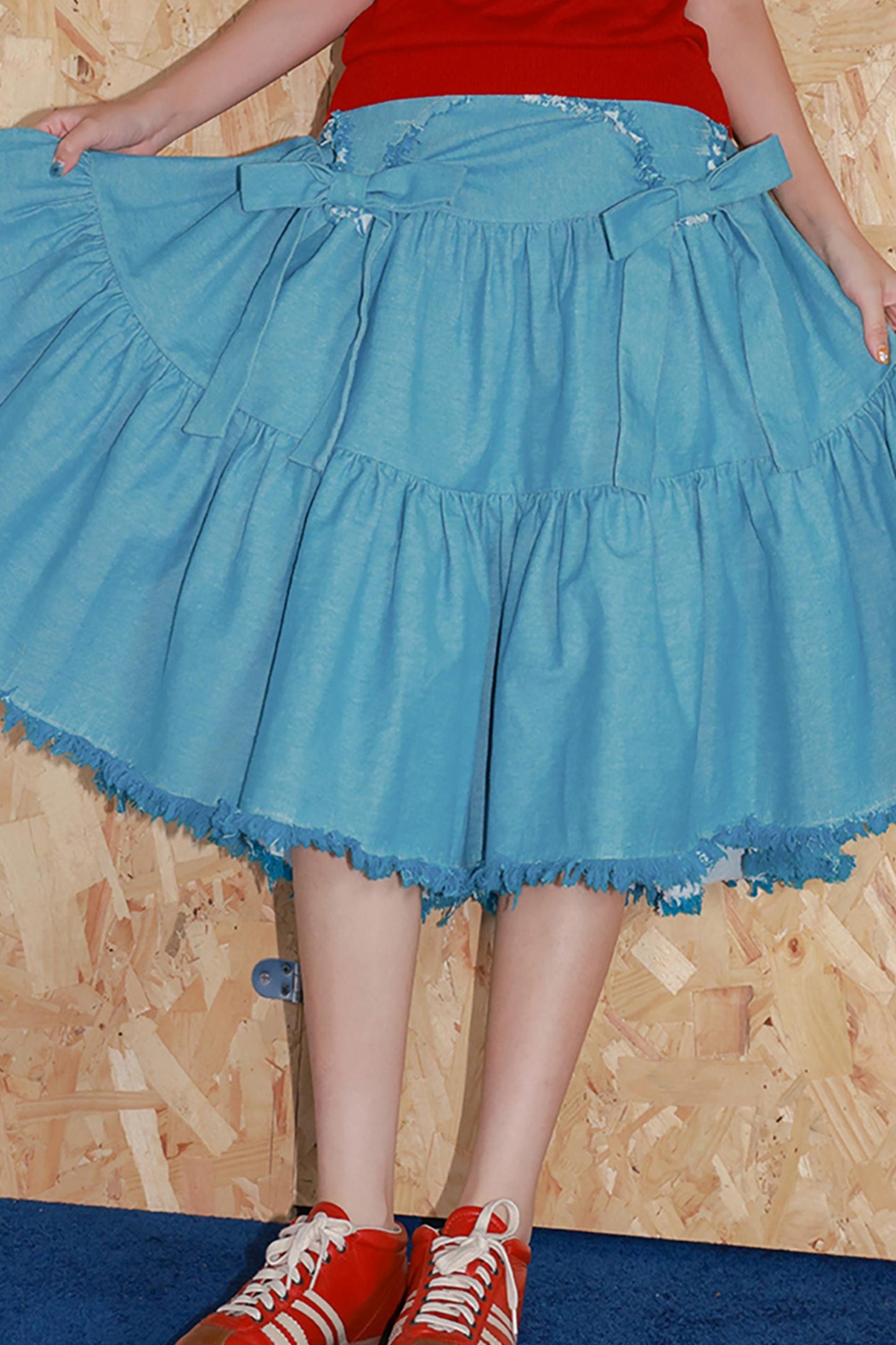 Blue Bow Tassel Denim Skirt
