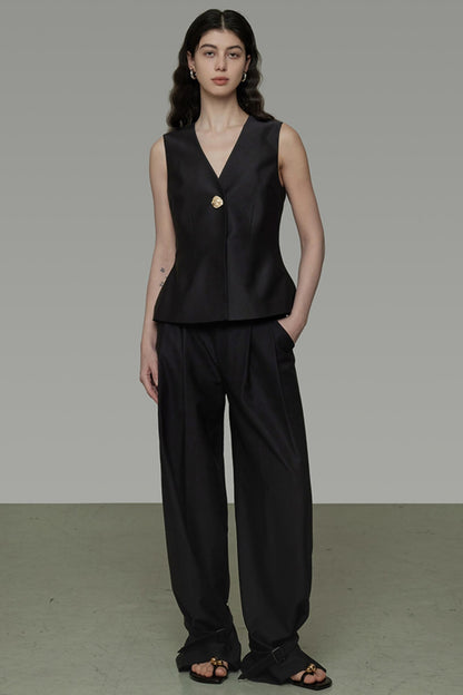 Black Slim Fit V-Neck Summer Vest