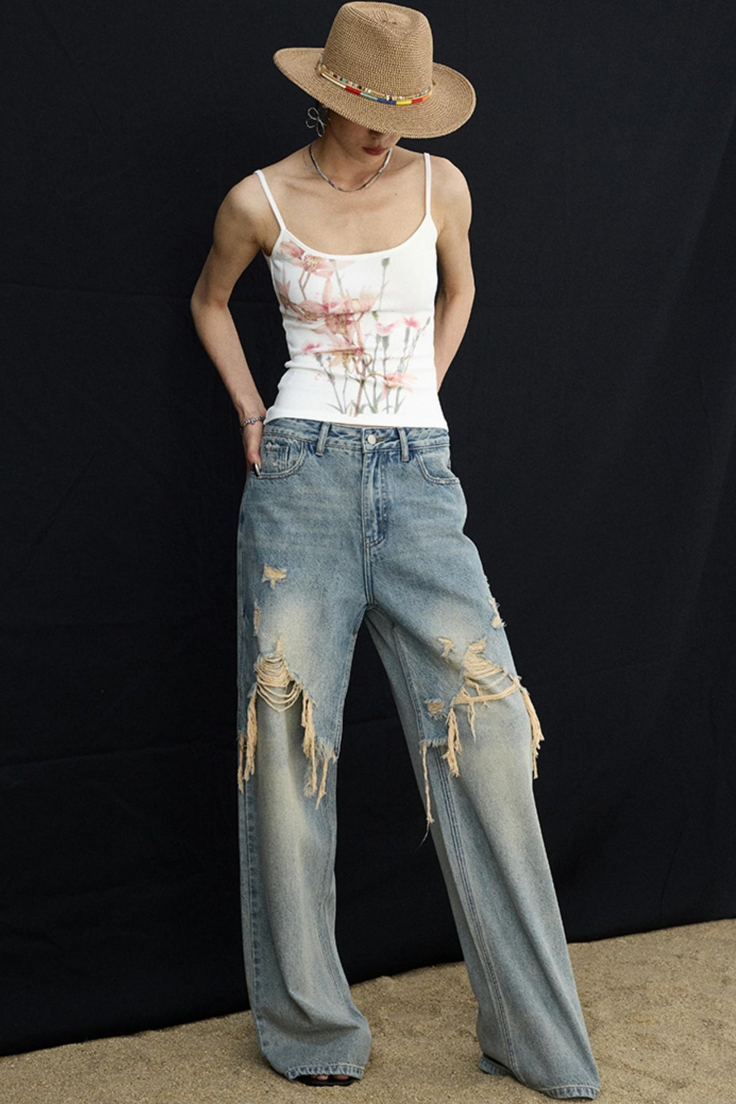 Washed Blue Wide-Leg Jeans