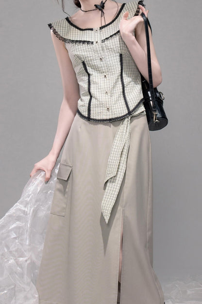 City Light Grey Slit Skirt