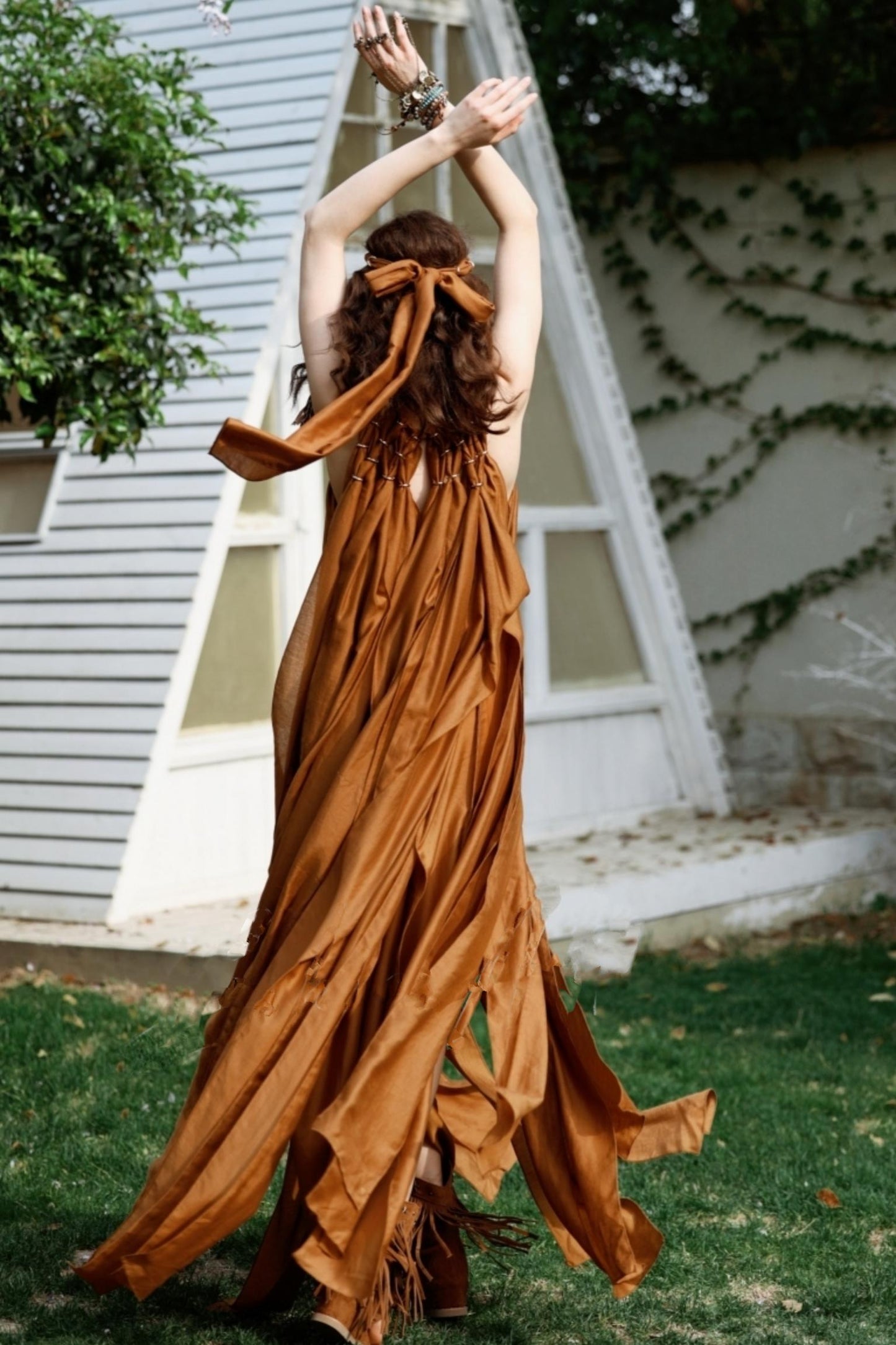 Wandering Caramel Halterneck Dress