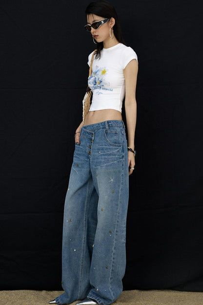 Retro Black Floral Crop T-Shirt