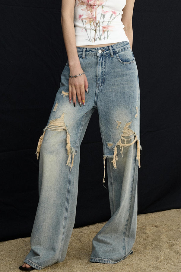 Washed Blue Wide-Leg Jeans