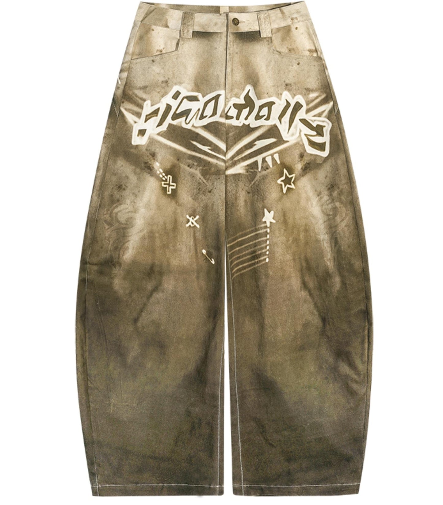 Vintage Street Print Wide-Leg Jeans