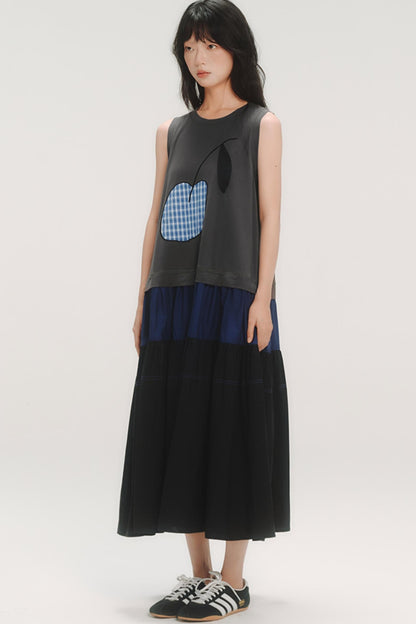 Cherry Applique Long Vest Dress