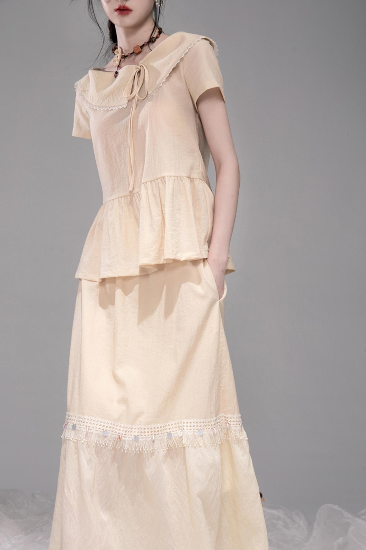 Soft Apricot Wave Skirt Set-Up