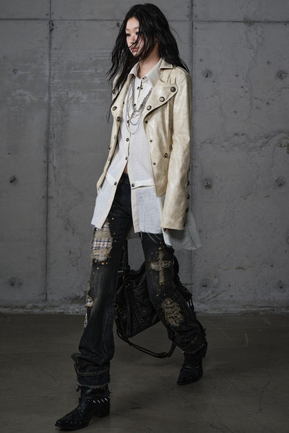 Distressed Straight Slim Jeans