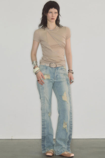 Irregularly Pleated Wool Stacked Top