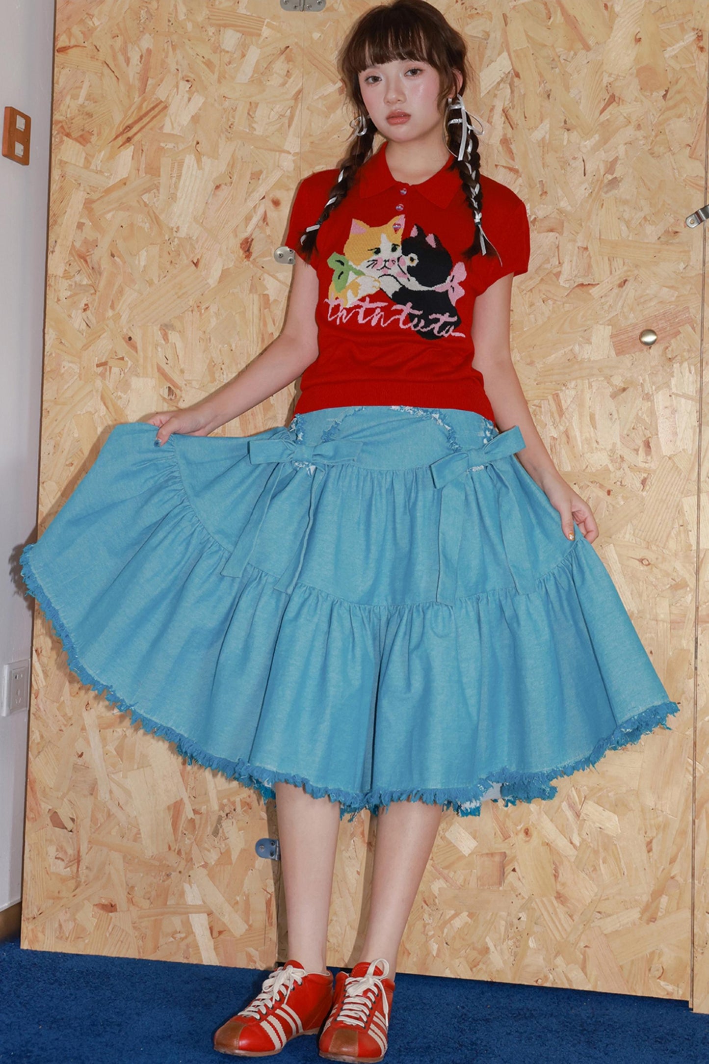 Blue Bow Tassel Denim Skirt