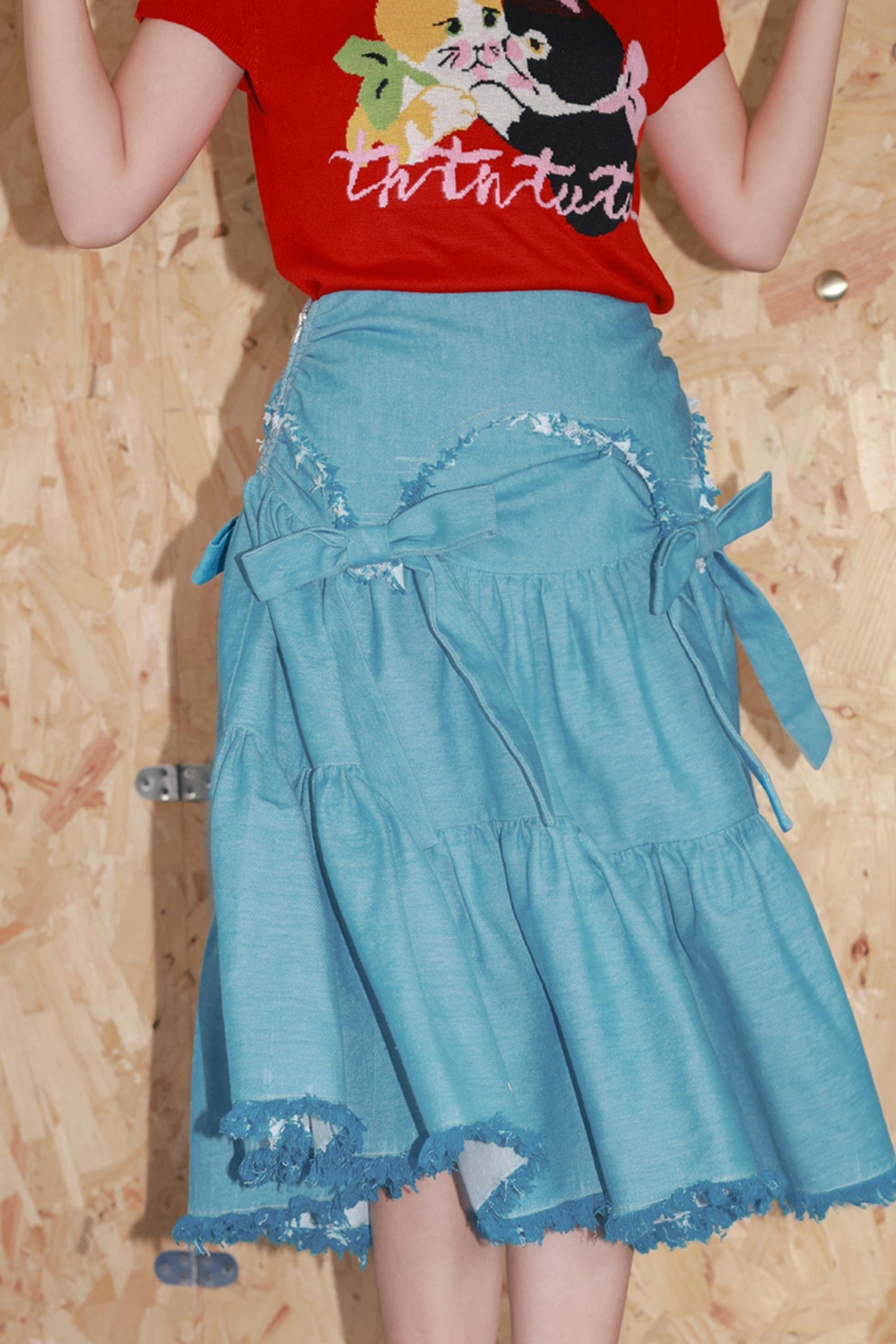 Blue Bow Tassel Denim Skirt