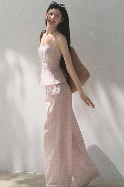 Plaid Linen Suspenders Set-Up