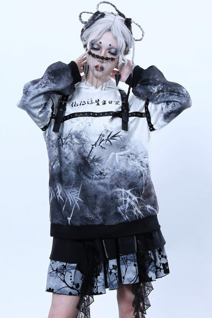 Leather Bamboo Print Hoodie