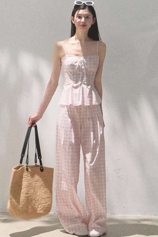 Plaid Linen Suspenders Set-Up