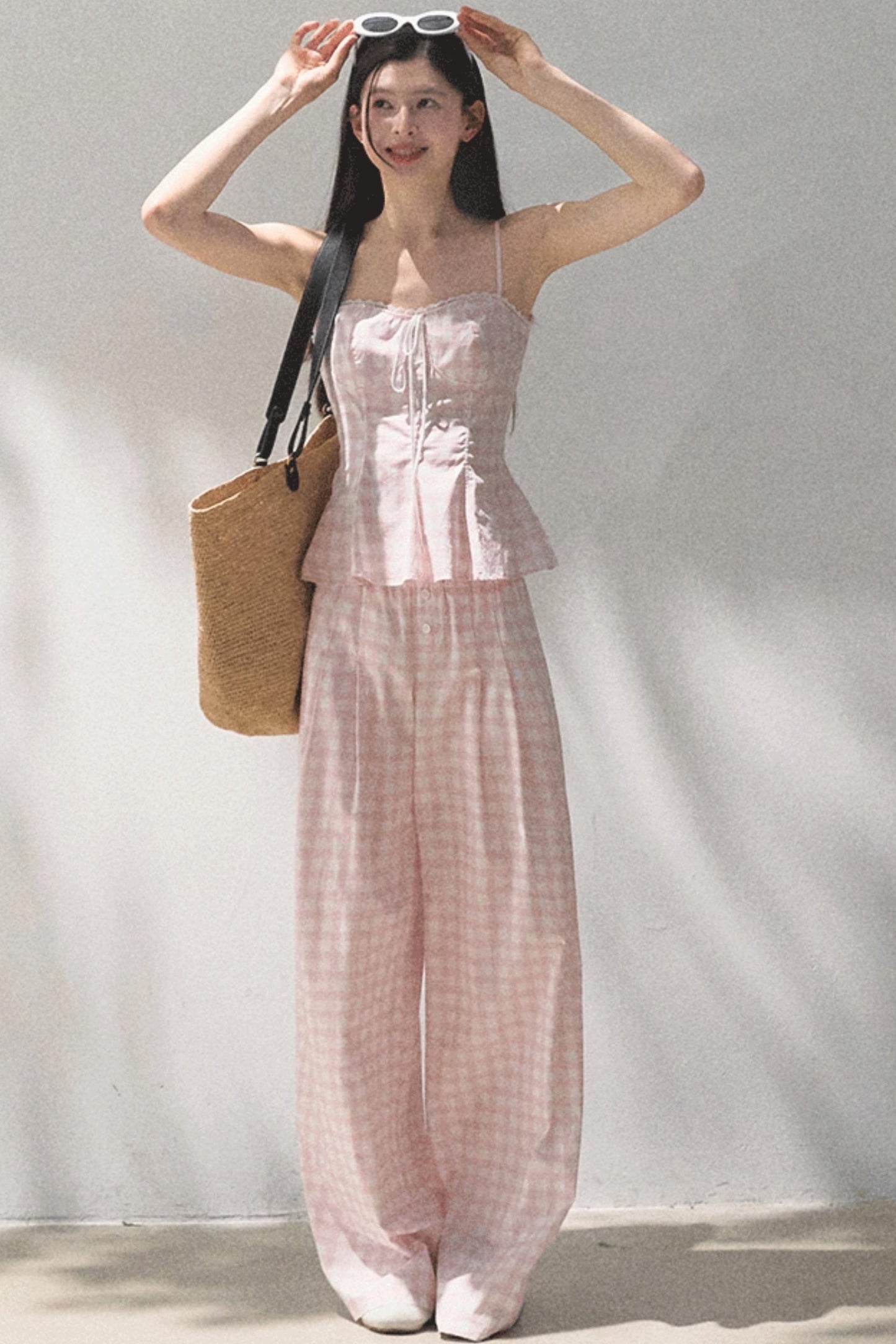 Plaid Linen Suspenders Set-Up