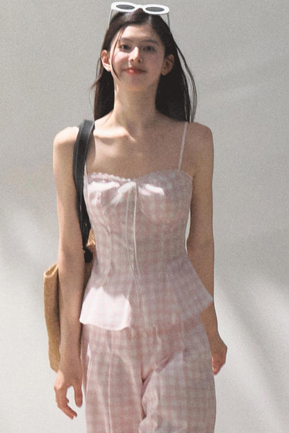 Plaid Linen Suspenders Set-Up