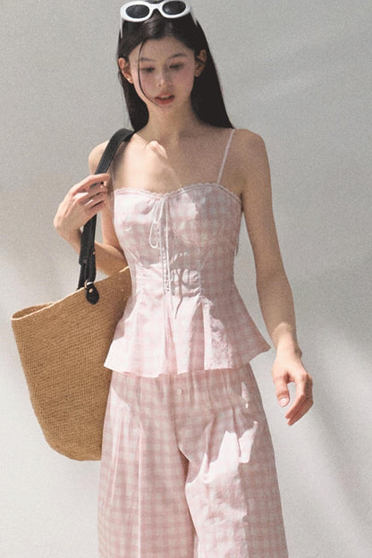 Plaid Linen Suspenders Set-Up