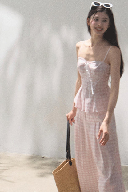 Plaid Linen Suspenders Set-Up