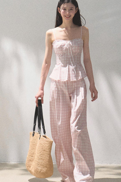 Plaid Linen Suspenders Set-Up