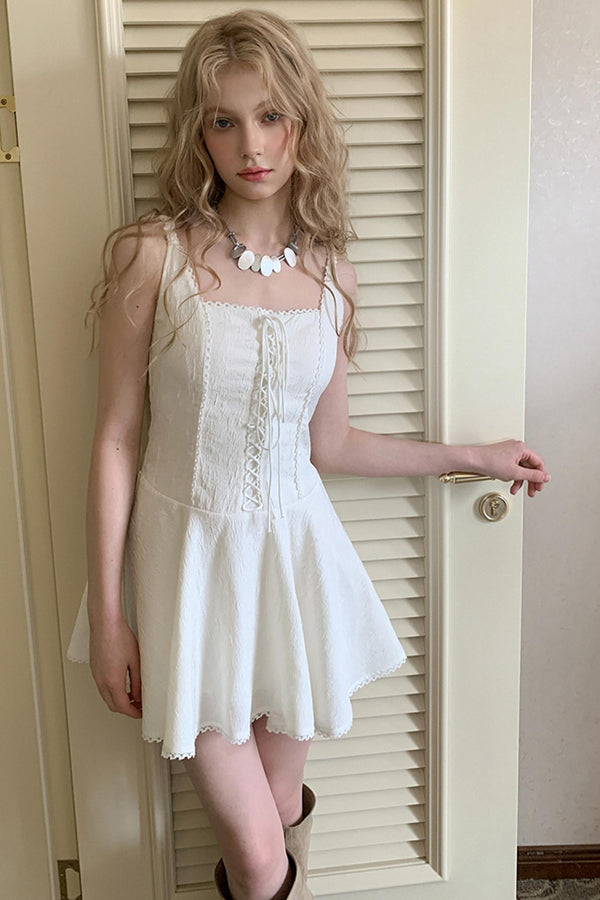 Lace-Trimmed Satin Jacquard Dress