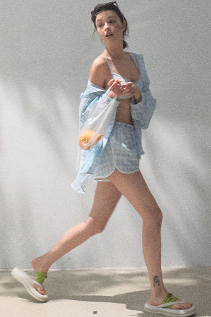 Tencel Hooded Sun Shirt & Plaid Shorts Set-Up