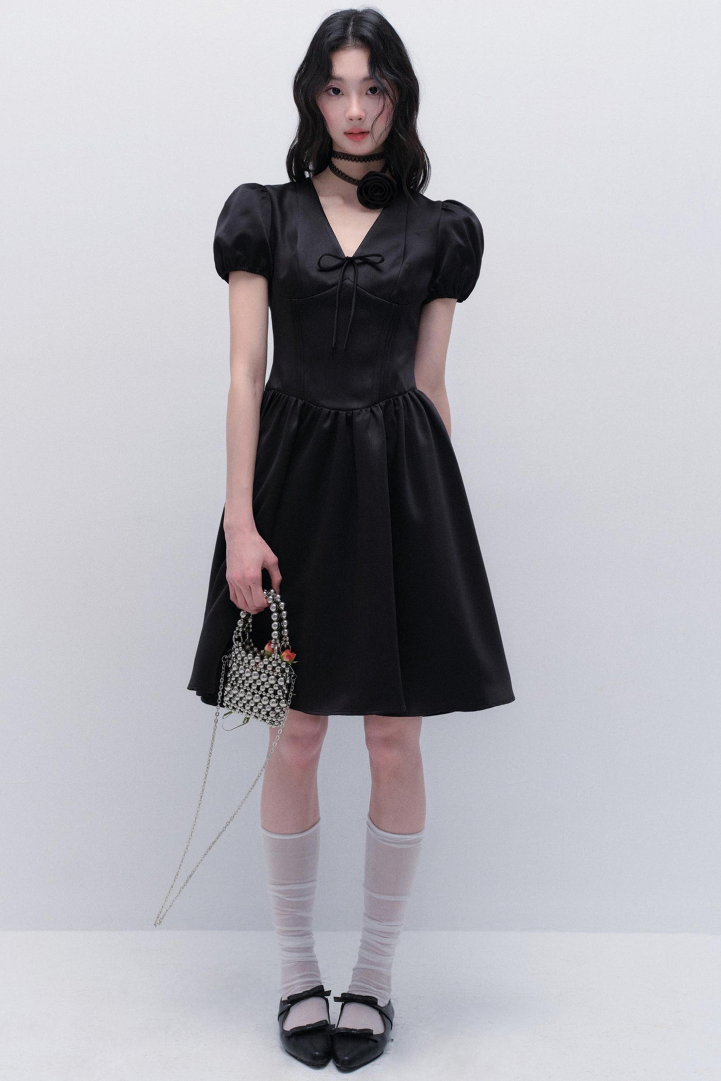 Midnight Rose Puff Sleeve Dress