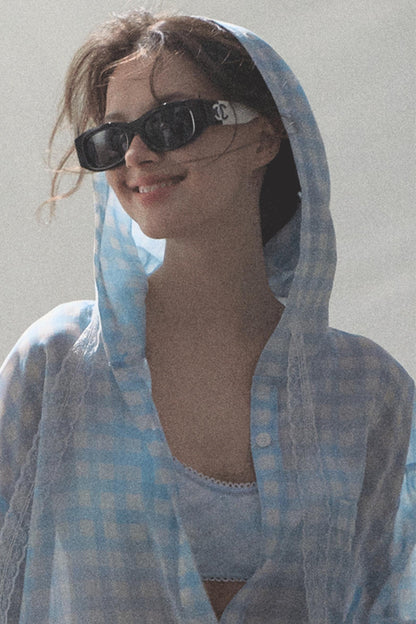 Tencel Hooded Sun Shirt & Plaid Shorts Set-Up